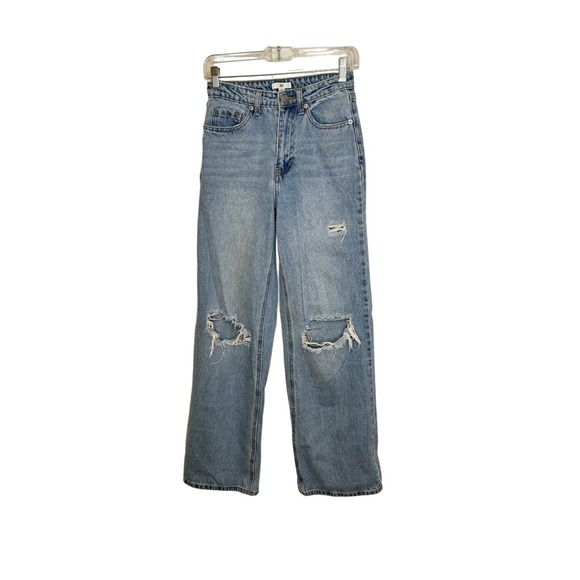 BP Women's Size 29 Light Wash Ripped Distressed Wide Leg Jeans Denim - Picture 1 of 6